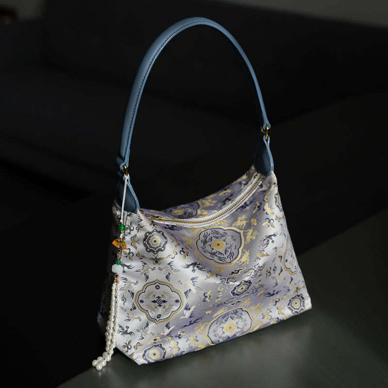Lotus Bamboo Crane Deer Butterfly Mountain Xiangyunsha Silk Song Brocade Crossbody Bag Shoulder Bag