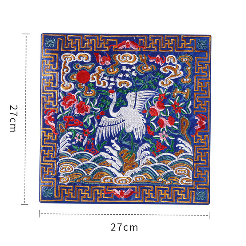 Crane Phoenix Dragon Kirin Embroidered Cup Mat Pad Tea Cup Coaster Square Kung Fu Tea Mat