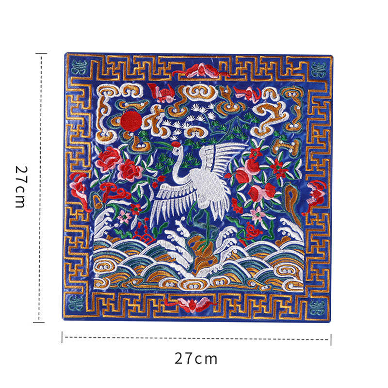 Crane Phoenix Dragon Kirin Embroidered Cup Mat Pad Tea Cup Coaster Square Kung Fu Tea Mat