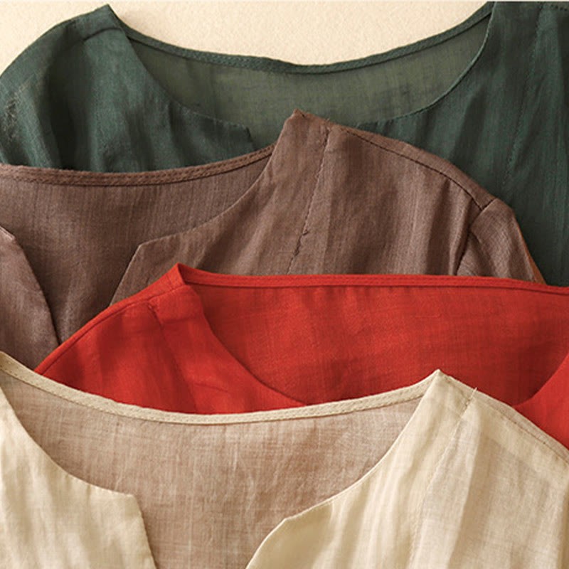 Casual Women's V-Neck Design Half Bell Sleeve Cotton Linen Cardigan Shirt