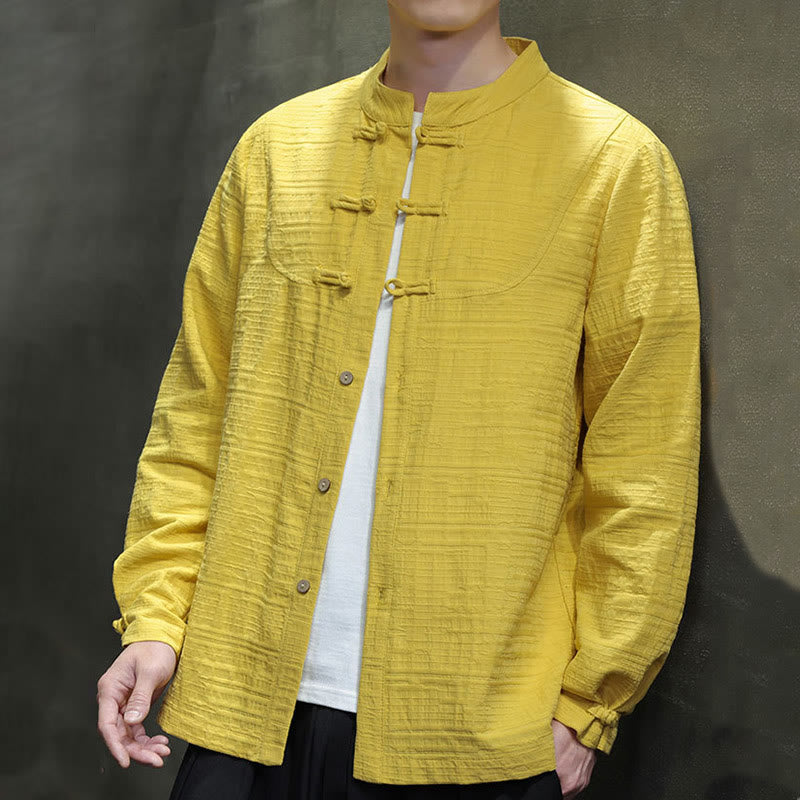 Solid Color Half Frog-button Tang Suit Cotton Linen Men's Jacket Shirt