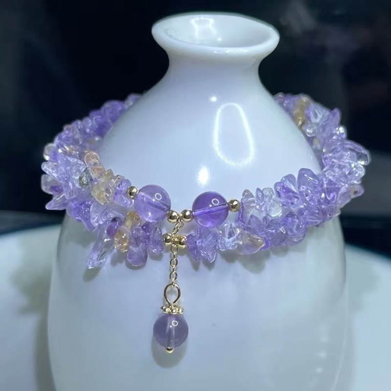 Irregular Natural Amethyst Citrine Gravel Meditation Double Layer Bracelet