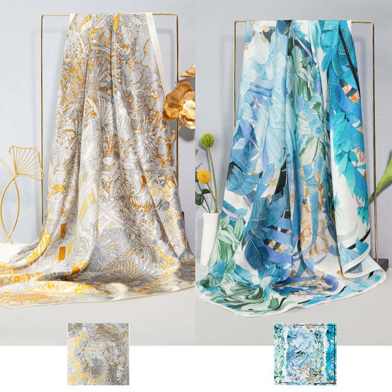 Jungle Oil Painting Auspicious Clouds 100% Mulberry Silk Scarf Premium Grade 6A Double-sided Silk Neck Scarf