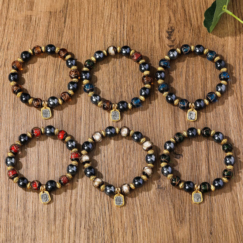 Tibetan Zakiram Goddess of Wealth Liuli Glass Incense Ash Porcelain Bead Luck Bracelet (Extra 30% Off | USE CODE: FS30)