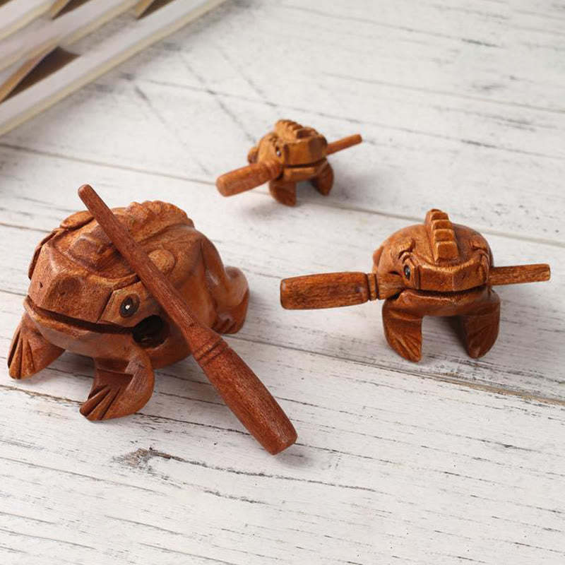 Handcrafted FengShui Wealth Luck Frog Mini Wooden Croaking Frog Guiro Decoration