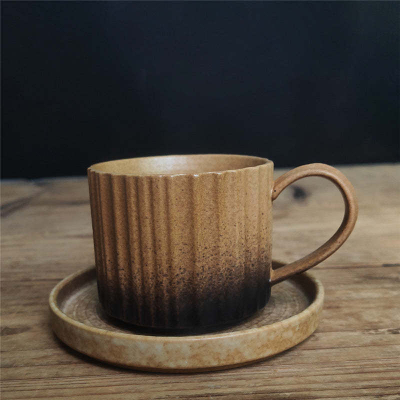 Retro Striped Kiln Change Ceramic Coffee Mug Rough Pottery Tea Coffee Cup With Saucer 250ml