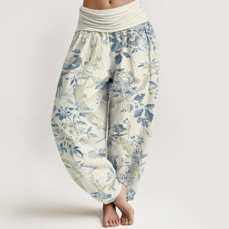 Birds Branches Flowers Pattern Women's Elastic Waist Harem Pants