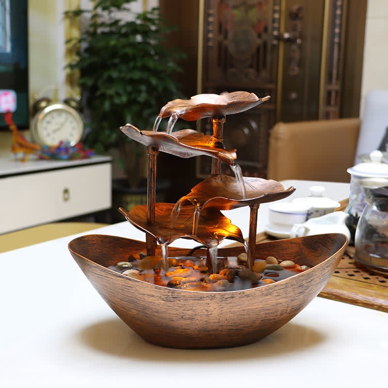 Lotus Leaf Shaped Waterfall Fountain Tabletop Ornaments With LED Light Home Office Desktop Decoration
