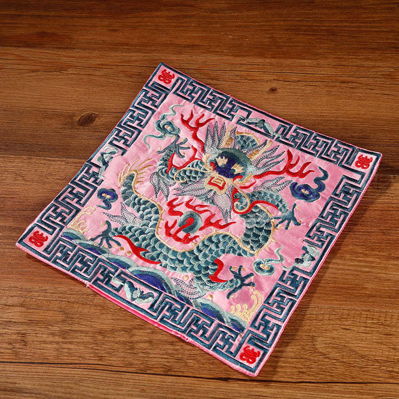 Crane Phoenix Dragon Kirin Embroidered Cup Mat Pad Tea Cup Coaster Square Kung Fu Tea Mat