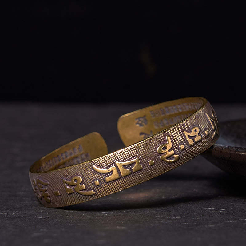 Six True Words 'Om Mani Padme Hum' Heart Sutra Copper Brass Luck Bracelet Bangle