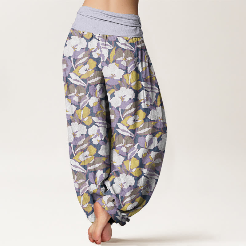 Floral Leaf Design Women's Elastic Waist Harem Pants
