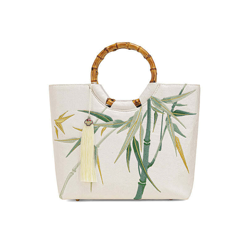 Embroidery Bamboo Handle Tassel Handbags