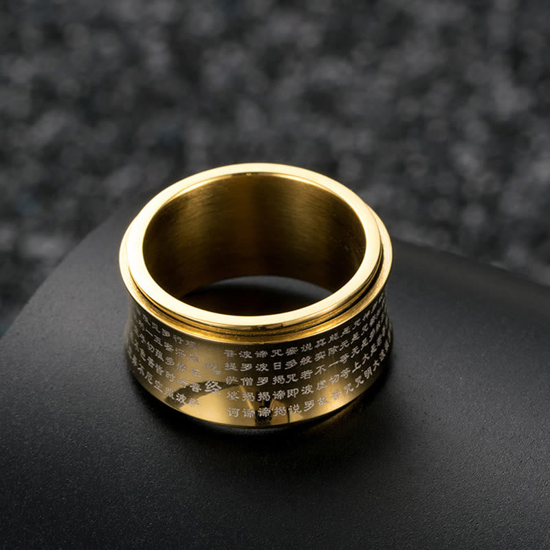 Tibetan Miniature Scriptures Heart Sutra Titanium Steel Spinner Balance Ring