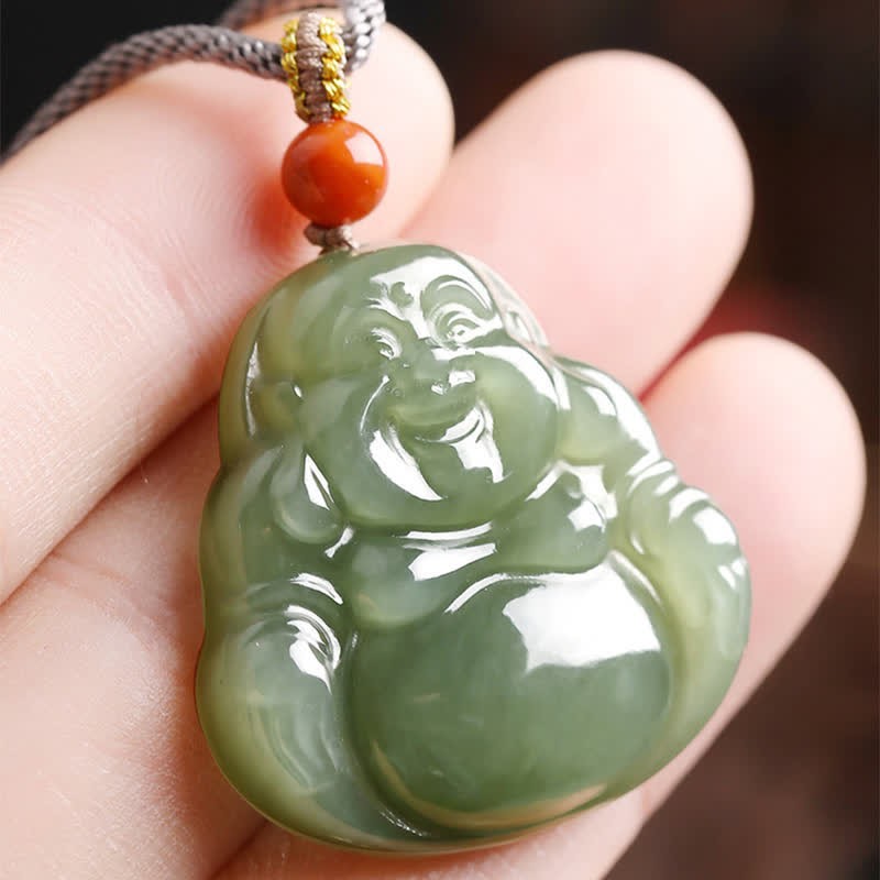 Laughing mystic zen Hetian Jade Abundance Necklace String Pendant