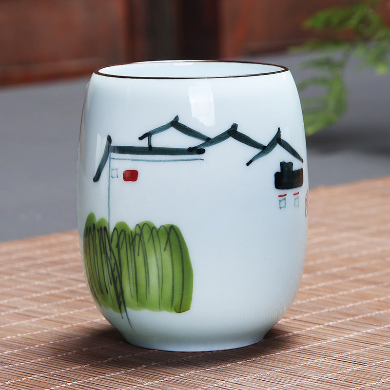 Koi Fish Lotus Landscape Dandelion Peony Flower Ceramic Teacup Kung Fu Tea Cup