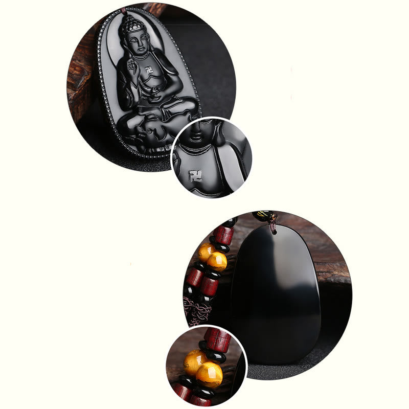 Chinese Zodiac Natal mystic zen Natural Black Obsidian Purification Necklace Pendant