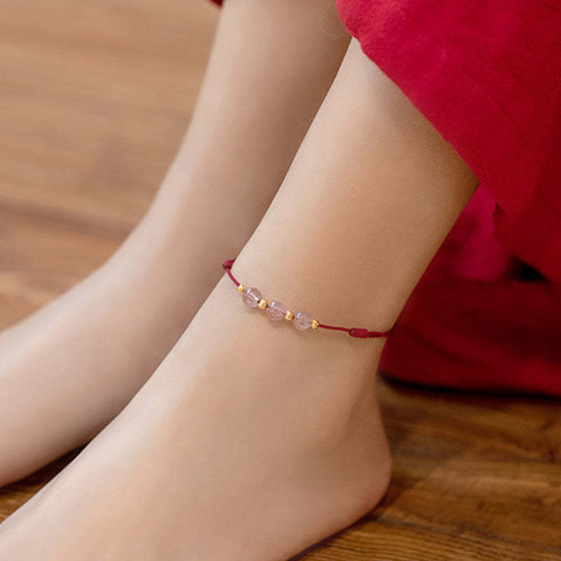 Strawberry Crystal Beads Luck Red String Anklet
