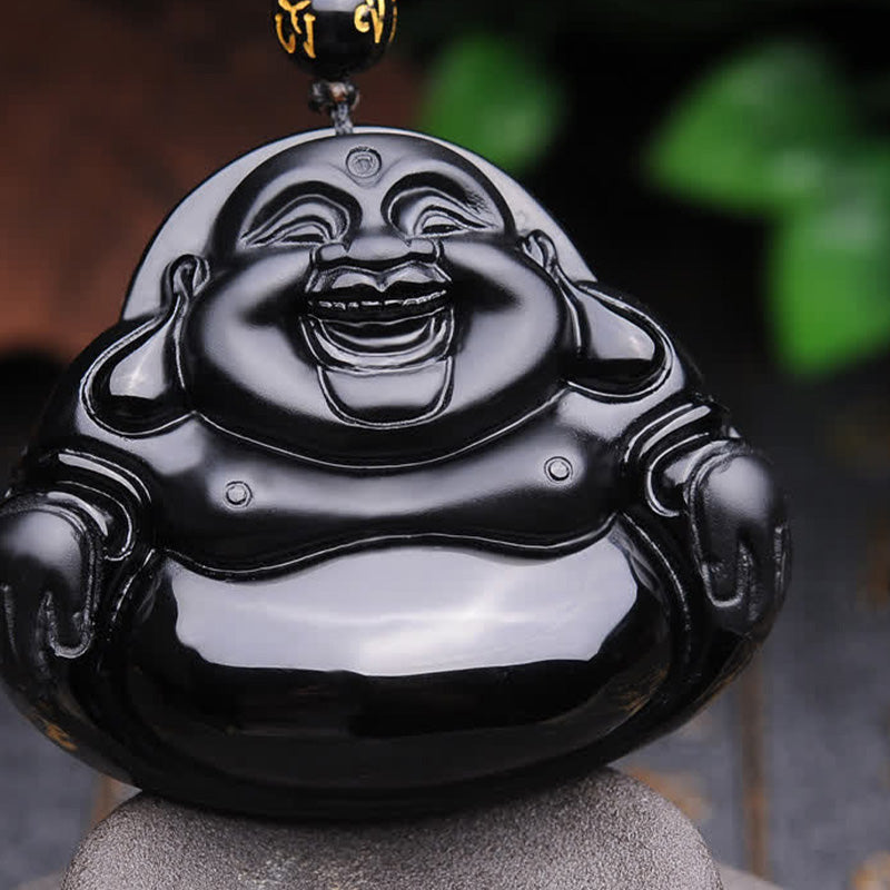 Laughing mystic zen Black Obsidian Transformation Pendant Necklace