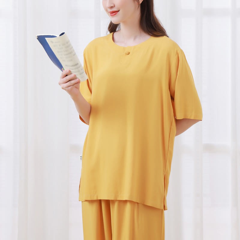 2Pcs Half Sleeve T-Shirt Pants Meditation Zen Tai Chi Cotton Linen Clothing Unisex Set