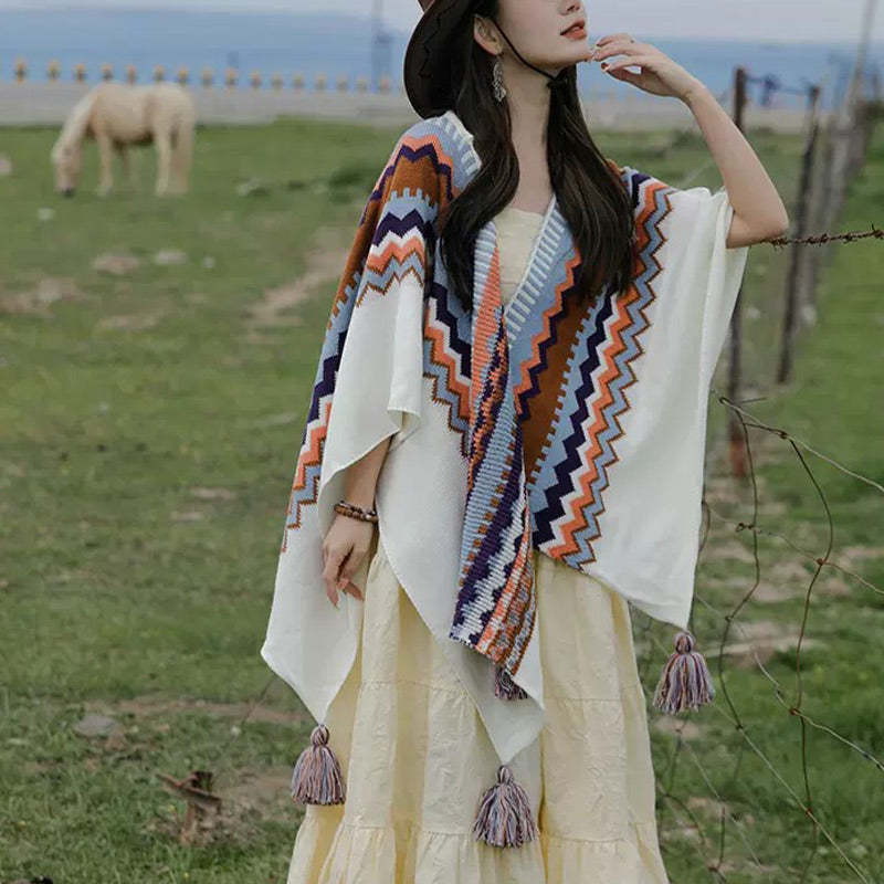 Tibetan Colorful Striped Shawl Tassels Cozy Warm Travel Scarf Wrap