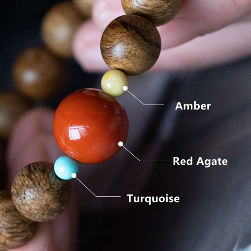 Tarakan Agarwood Amber Red Agate Laughing mystic zen Strength Meditation Bracelet