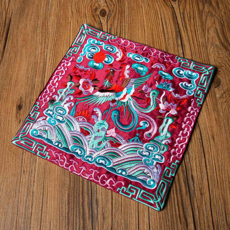 Phoenix Dragon Kirin Embroidery Cup Mat Pad Tea Cup Coaster Kung Fu Tea Mat