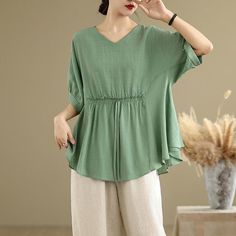 Casual Solid Color Half Sleeve Half Button Women's T-Shirt