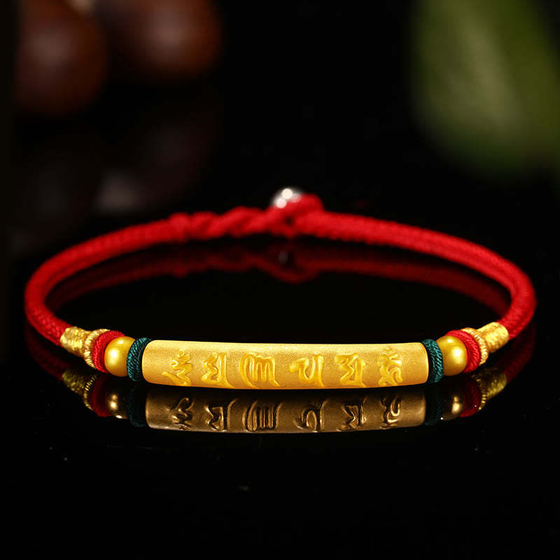 Tibetan 999 Gold Om Mani Padme Hum Handcrafted Eight Thread Peace Knot Luck Braided Couple Bracelet