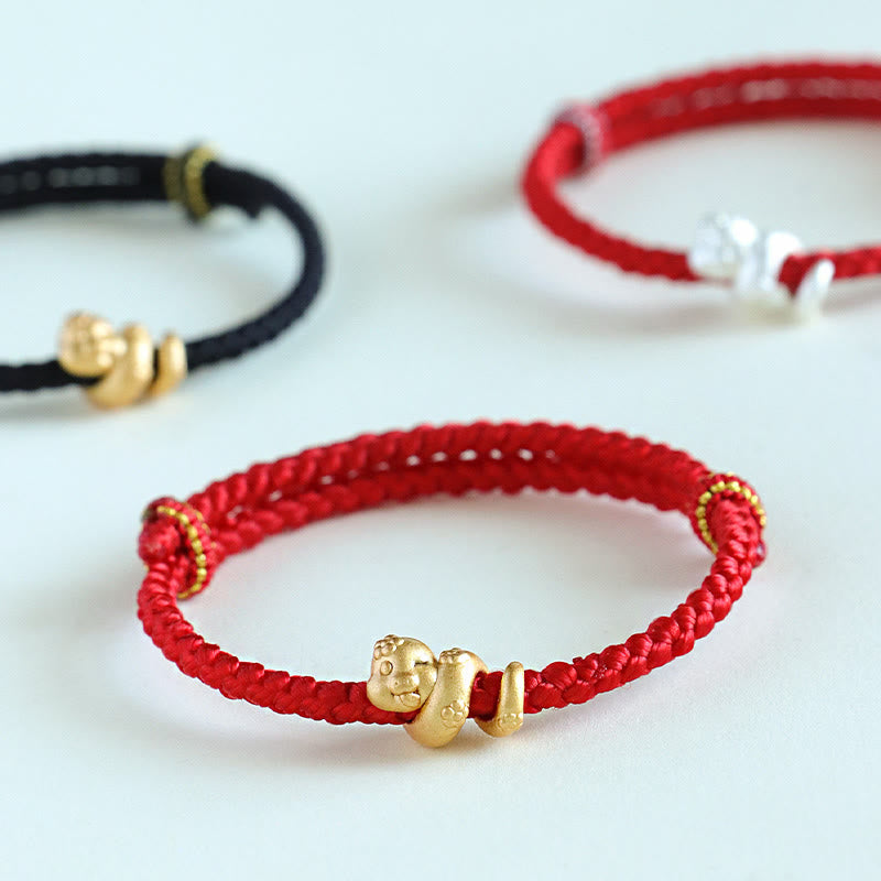 Handmade 999 Sterling Silver Year Of Snake Red String Luck Braided Bracelet