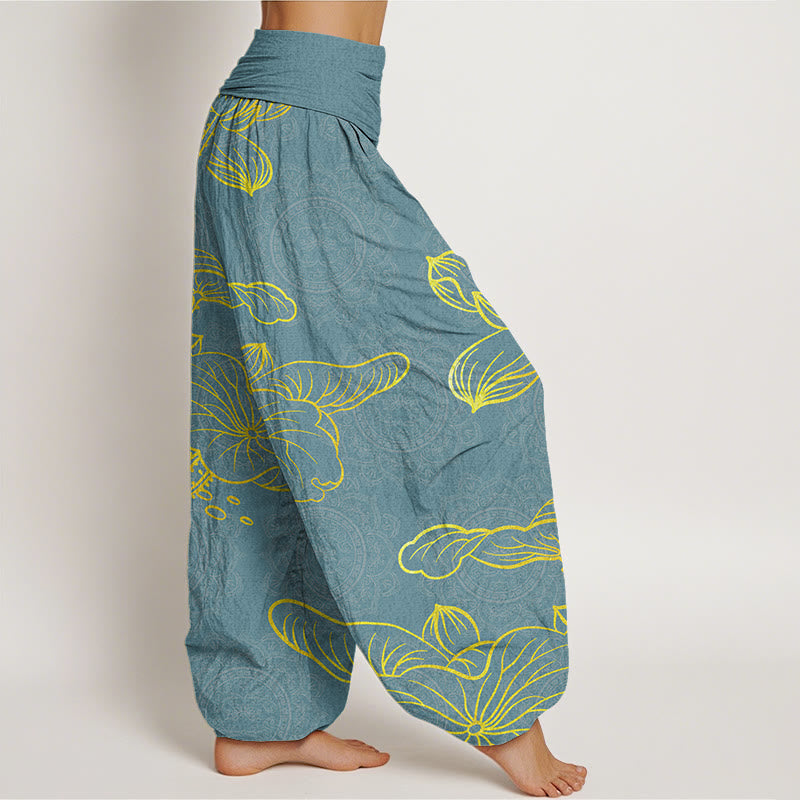 Golden Lotus Mandala Pattern Women's Elastic Waist Harem Pants