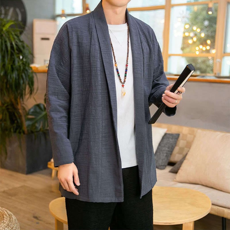 Fall Simple Loose Plain Linen Blend Men's Mid-length Coat Clothing