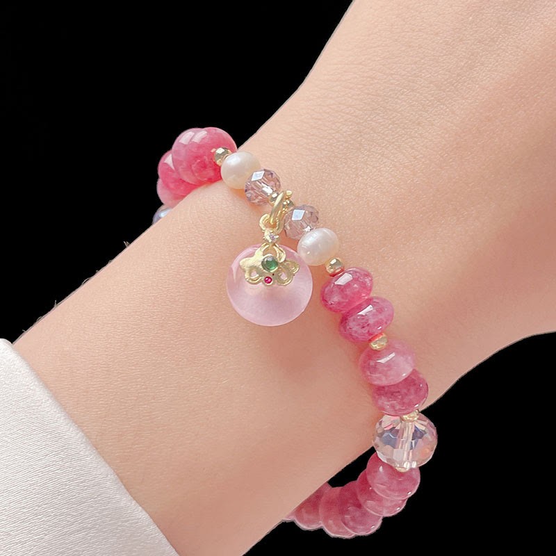 Natural Rose Quartz Bow Peace Buckle Loving Energy Bracelet