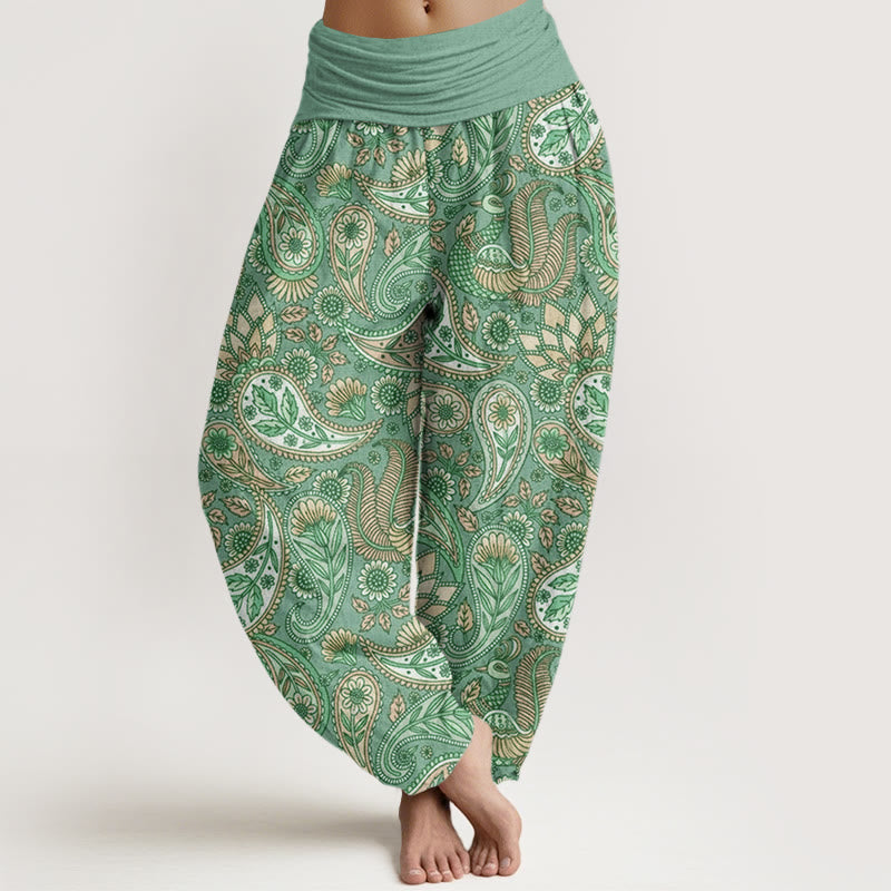 Cashew Flower Peacock Sunflower Design Women's Elastic Waist Harem Pants