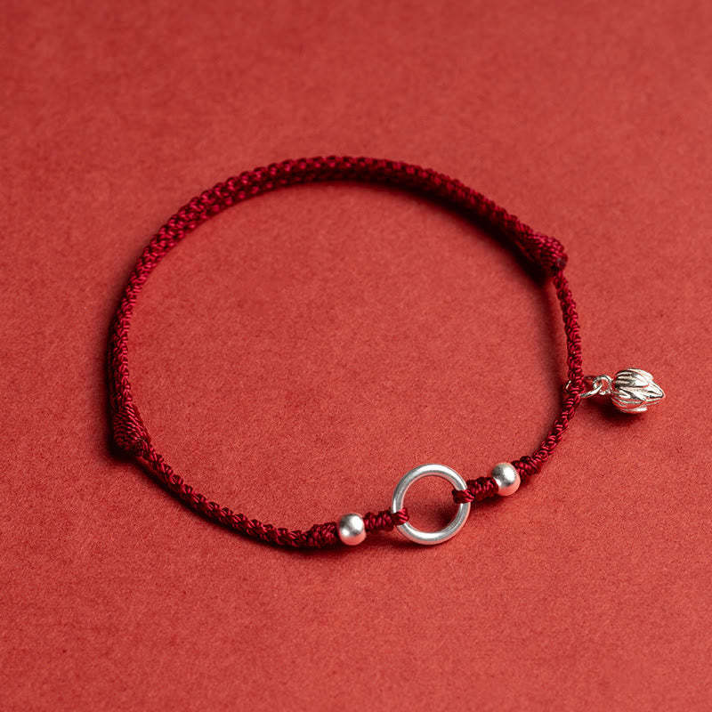 925 Sterling Silver Lucky Fortune Peace Joy Lotus Peace Buckle Red String Bracelet