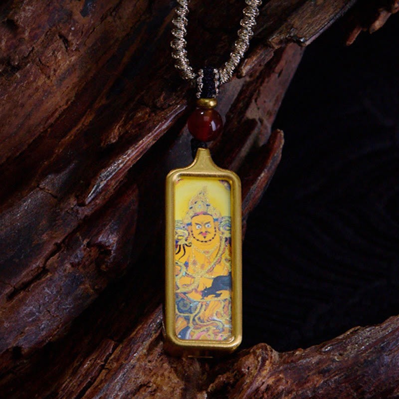 Tibet Zakiram Yellow God of Wealth Nine-Tailed Fox Hand-Painted Thangka Calm Necklace Pendant