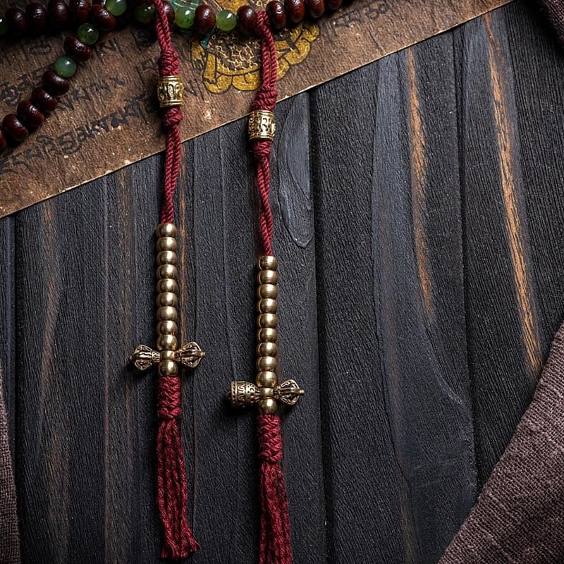 Natural Tibet 108 Mala Beads Purple Bodhi Seed Hetian Cyan Jade Copper Dorje Peace Bracelet