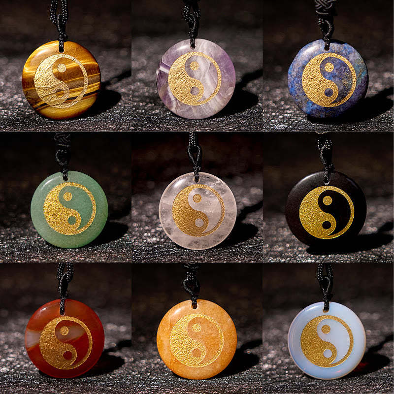 Various Crystal Amethyst Tiger Eye Green Aventurine Yin Yang Spiritual Necklace Pendant