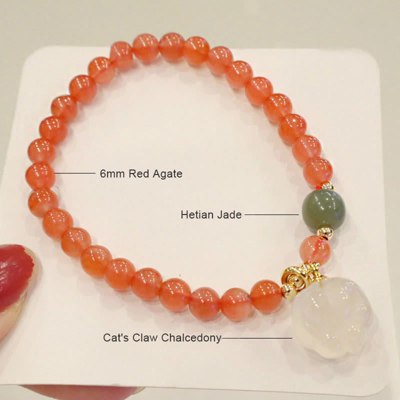 Red Agate Chalcedony Cat Paw Jade Confidence Bracelet