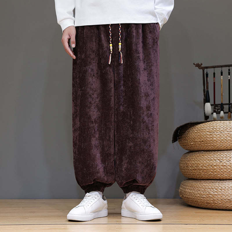 Fall Winter Men's Drawstring Chenille Harem Pants With Pockets