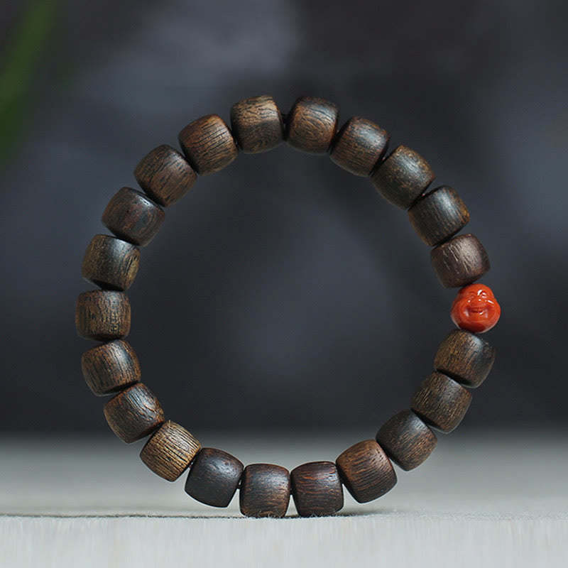 Nha Trang Rare Bai Qinan Agarwood Cyan Jade Red Agate Laughing mystic zen Tibetan Bone Strength Meditation Bracelet