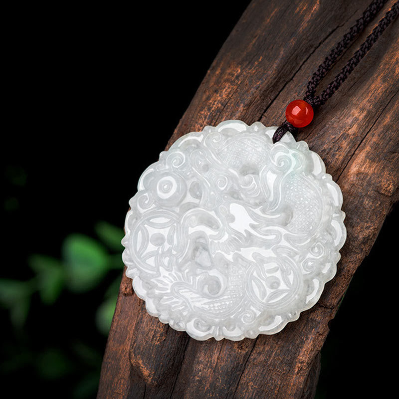 White Jade Dragon Protection Necklace String Pendant
