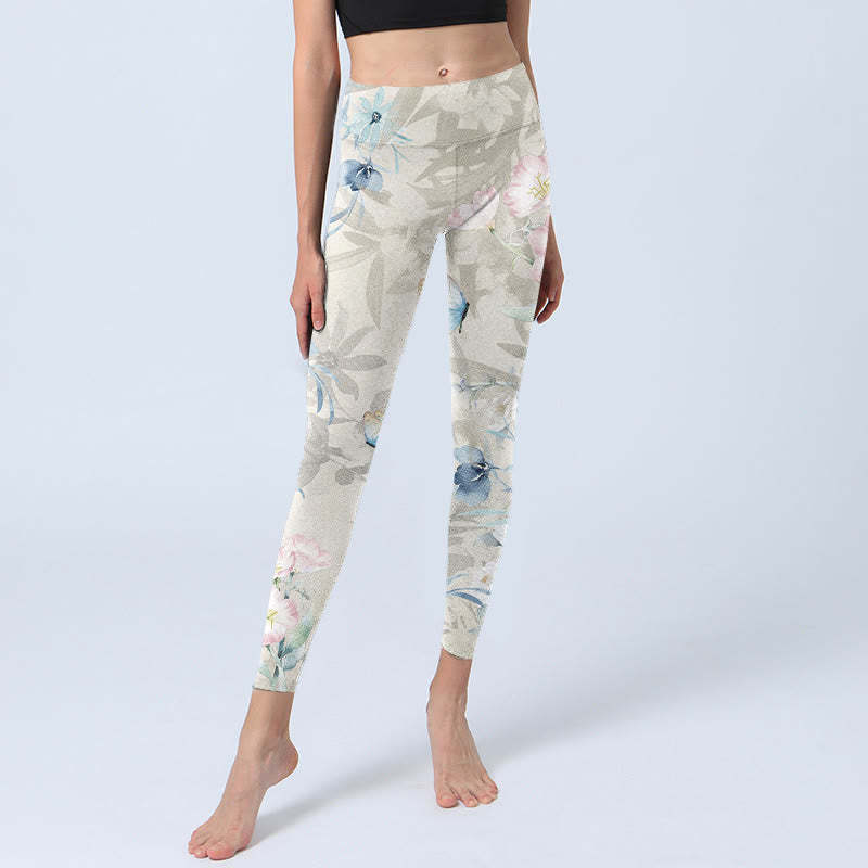Cherry Blossom Butterflies Print Gym Leggings Women's Yoga Pants