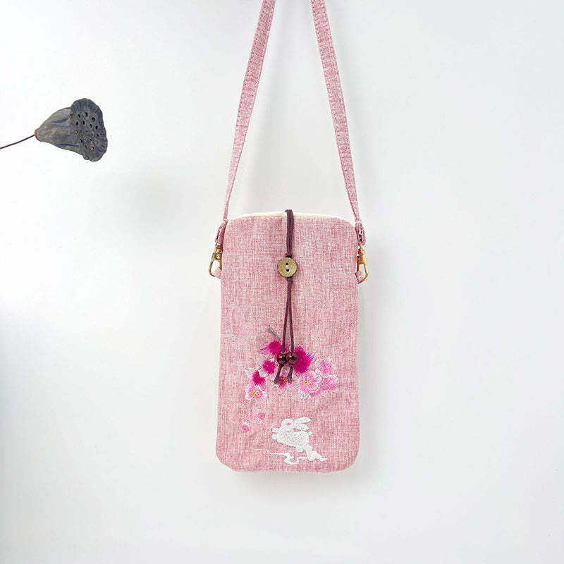 Small Embroidered Flowers Crossbody Bag Shoulder Bag Cellphone Bag 11*20cm