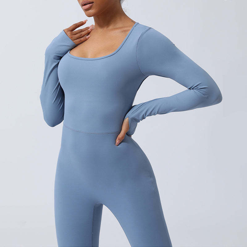 Women Long Sleeve Backless Jumpsuit Sports Fitness Yoga Bodysuit