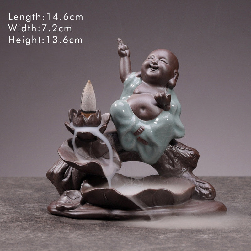 Little Monk Ceramic Lotus Blessing Incense Burner Decoration