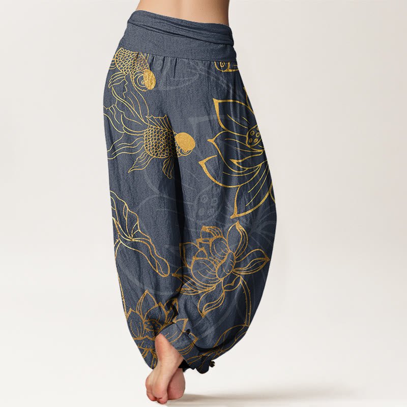 Lotus Leaf Koi Fish Women's Elastic Waist Harem Pants