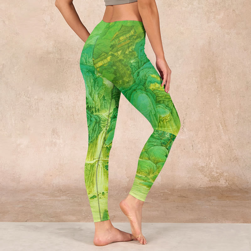 Mountain River Lanscape Print Gym Leggings Women's Yoga Pants