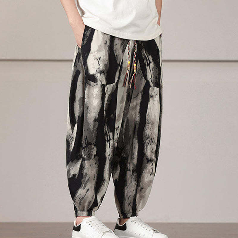 Stripe Pattern Drawstring Men's Harem Pants With Pockets