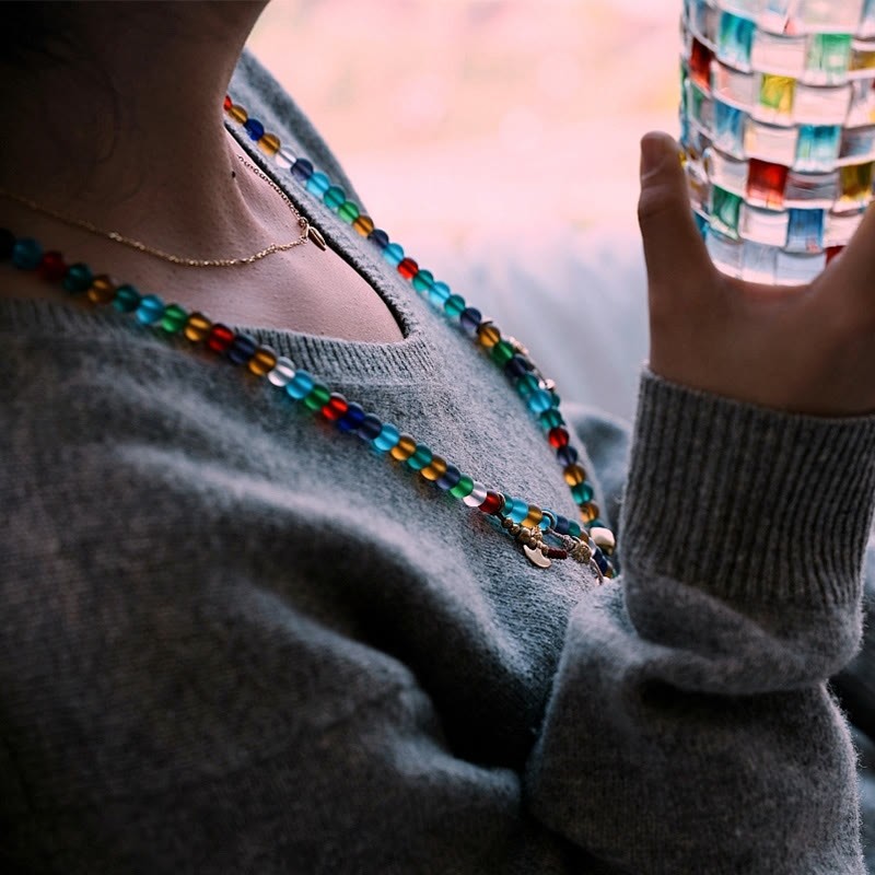 Tibetan 108 Mala Beads Multicolored Liuli Glass Bead Chinese Zodiac Nine Palaces Eight Diagrams Charm Bracelet