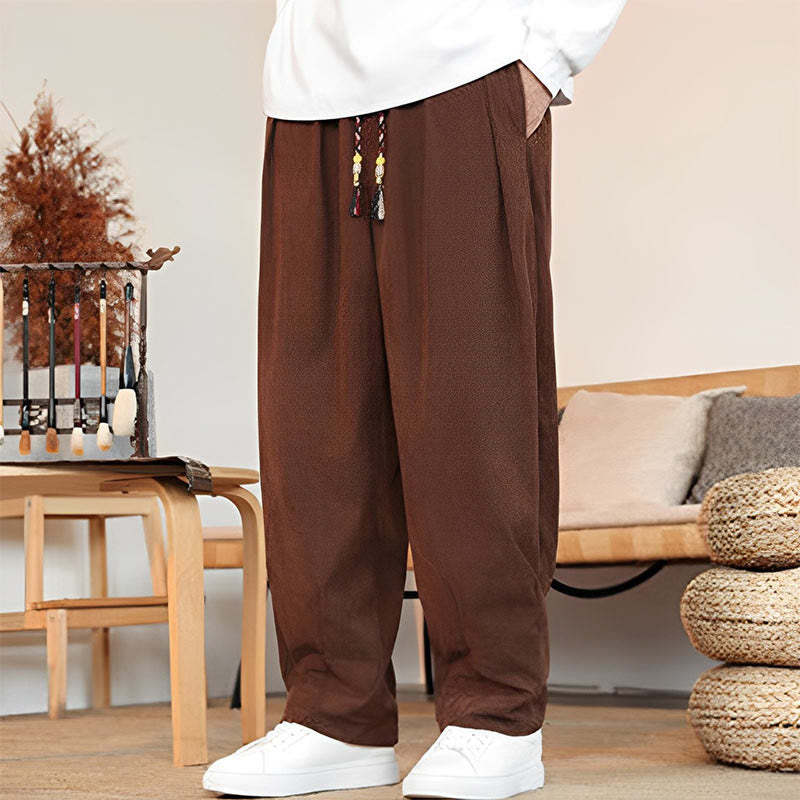 Fall Winter Men's Drawstring Corduroy Solid Pants With Pockets